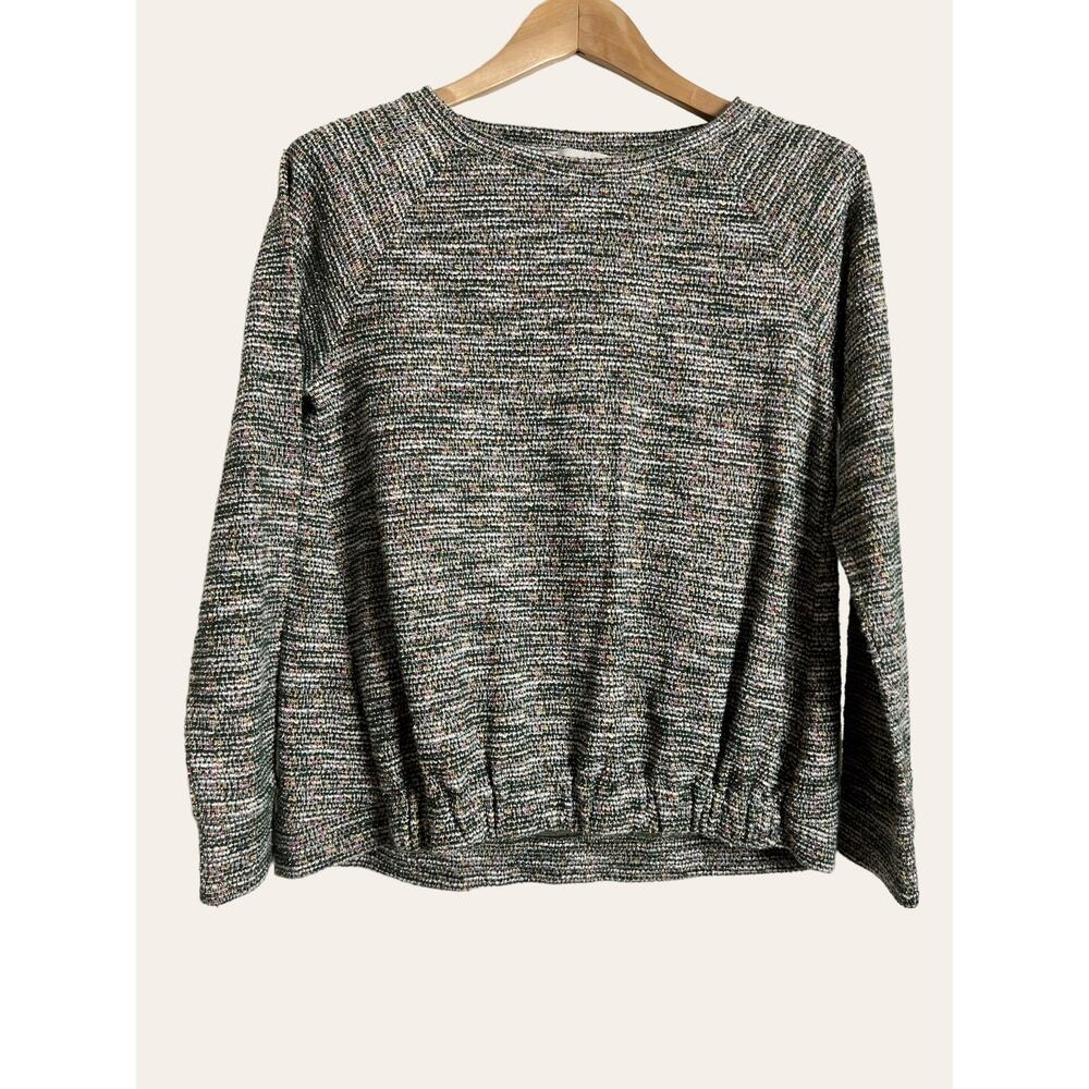LOFT Boucle Multicolor Green Crewneck Long Sleeve Pullover Sweater Size Small - Picture 2 of 7